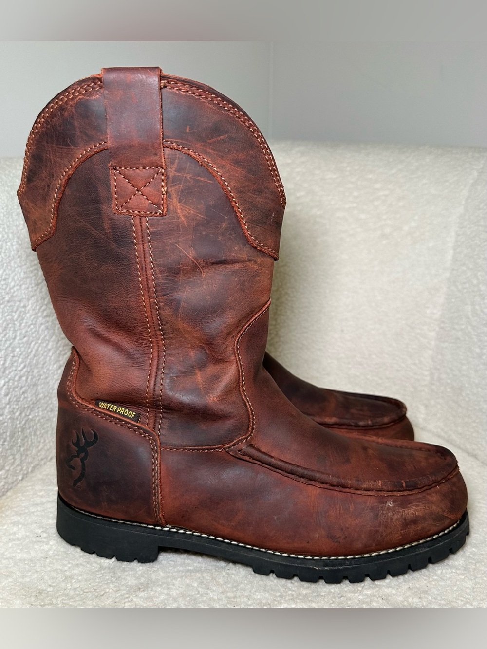 Browning Waterproof Brown Leather Work Boots Ranch Farm Western Rugged Tough 9